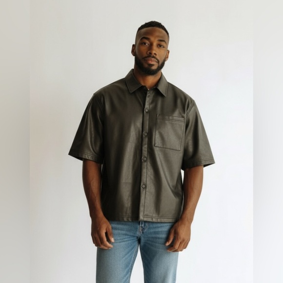 Zara Short Sleeve Faux Leather Shirt - Size Large - Picture 2 of 10